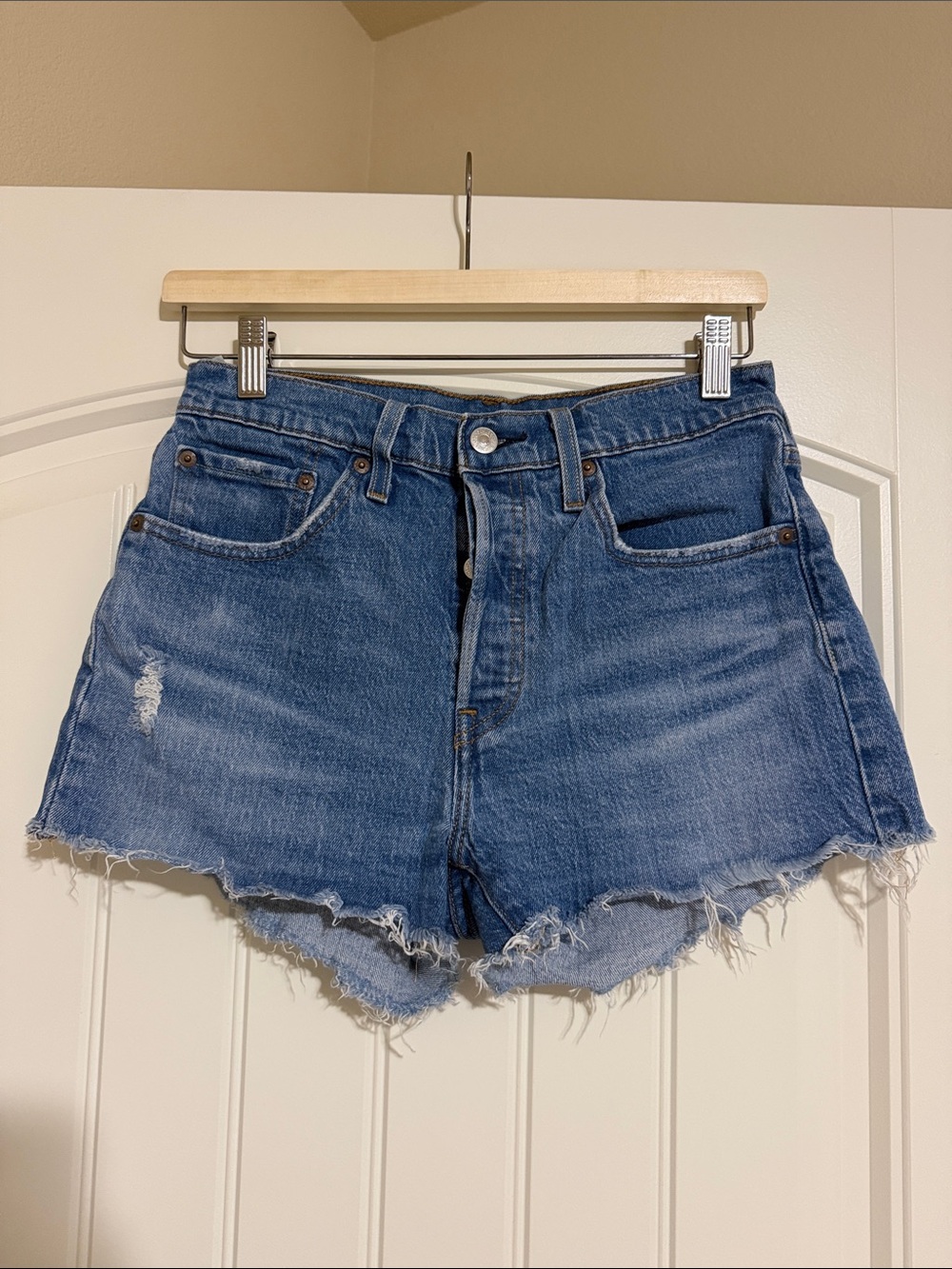 Levi's Blue Frayed Hem Denim Shorts